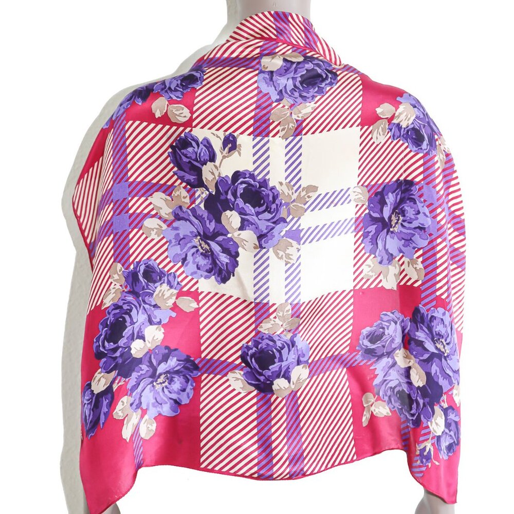 Bill Blass Floral Square Silk Scarf Elegant Strapless Top Sarong Cover Up Wrap